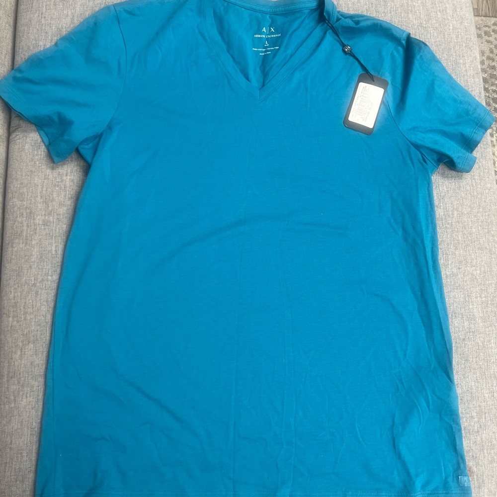 A/X Armani Exchange Men's Blue V-Neck Shirt